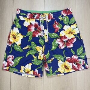 VTG Polo‎ Ralph Lauren Floral Swim Trunks Size 30 Hibiscus Print Blue Mesh Lined